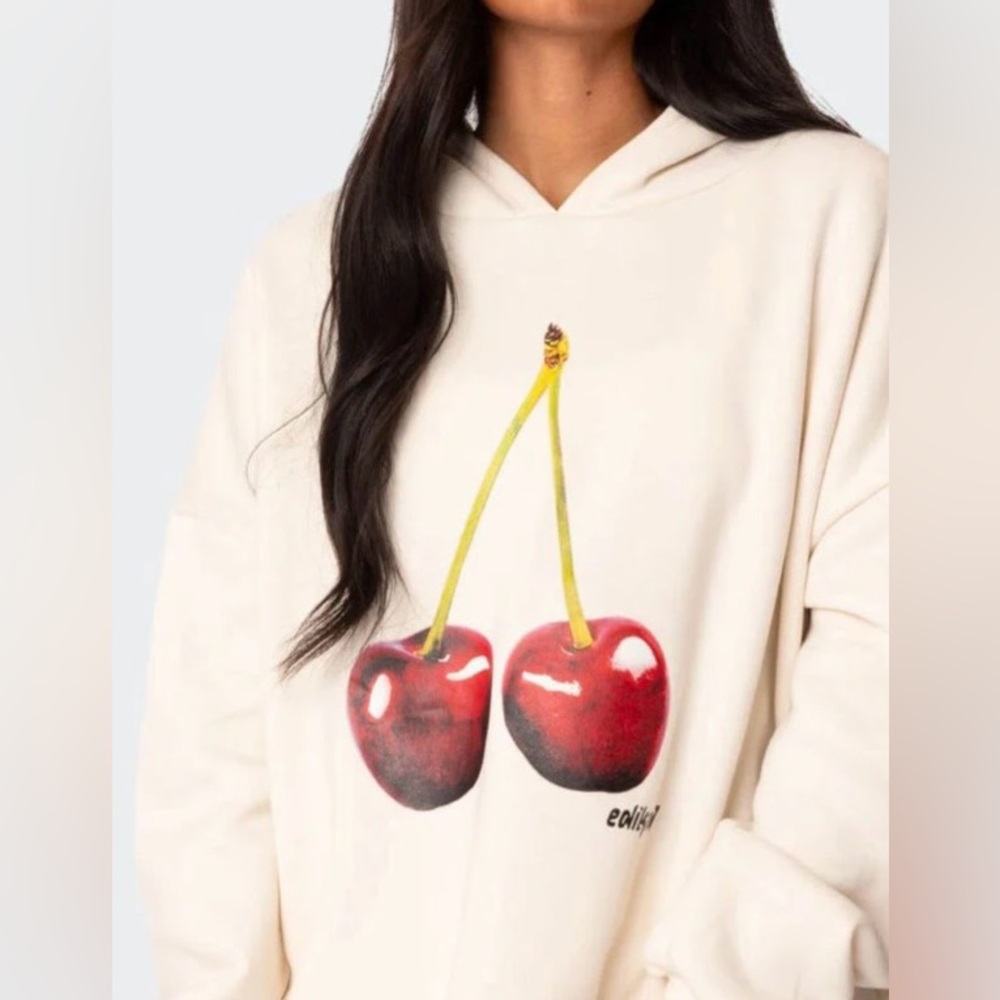 Edikted Off-White Cherry Graphic Hoodie